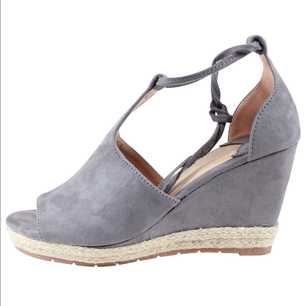Barcelona Ankle Wrap Espadrille Wedge Ash Gray - Picture 2 of 4